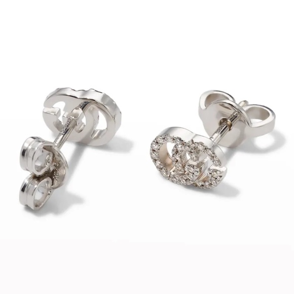 GUCCI Logo GG 14K White Gold Pave Diamond Earrings - Picture 8 of 13